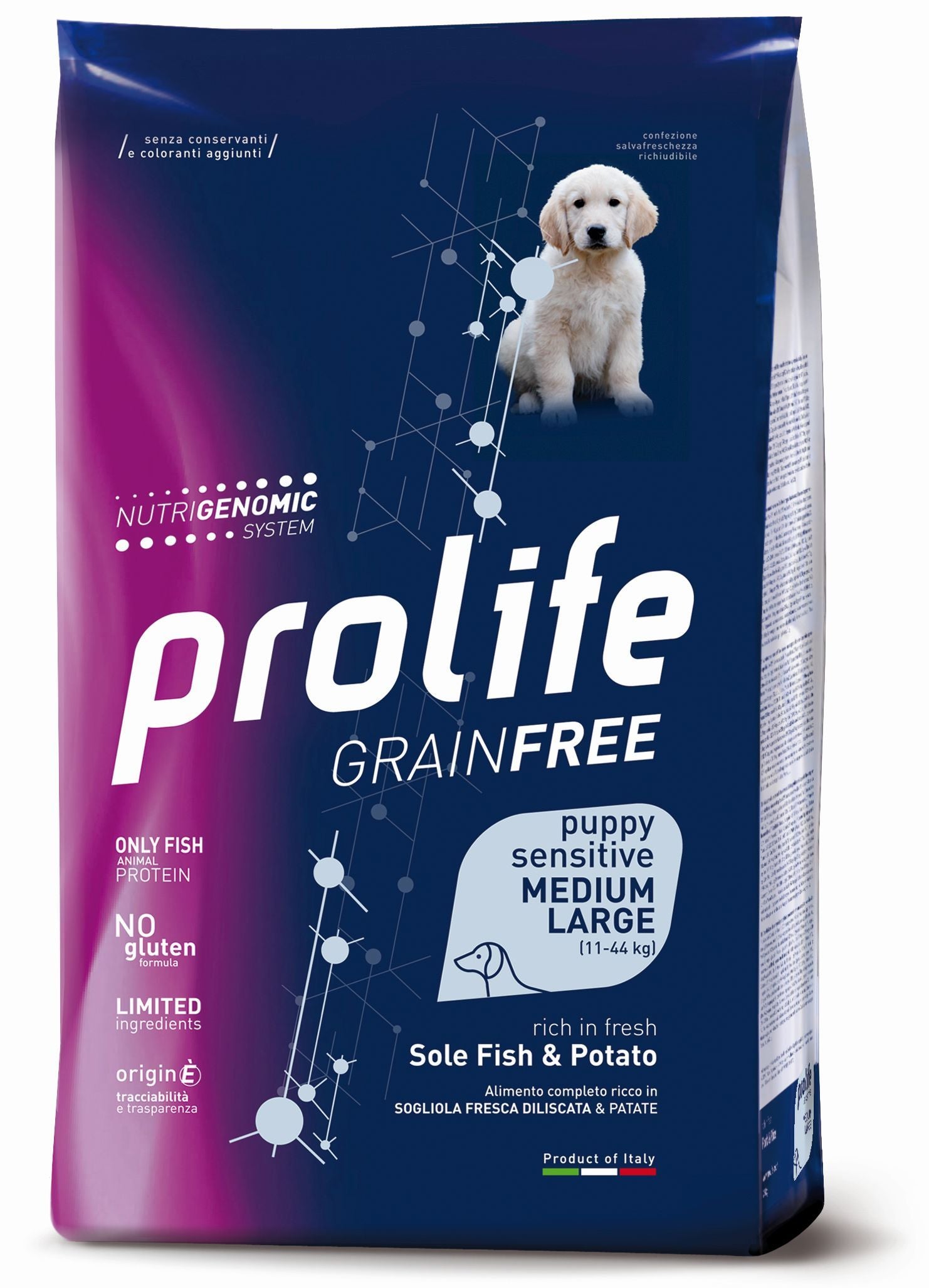 Prolife Grain Free Puppy Sensitive Medium/Large Sogliola e Patate 10kg Prolife Grain Free Puppy Sensitive Medium/Large Sogliola e Patate 10kg